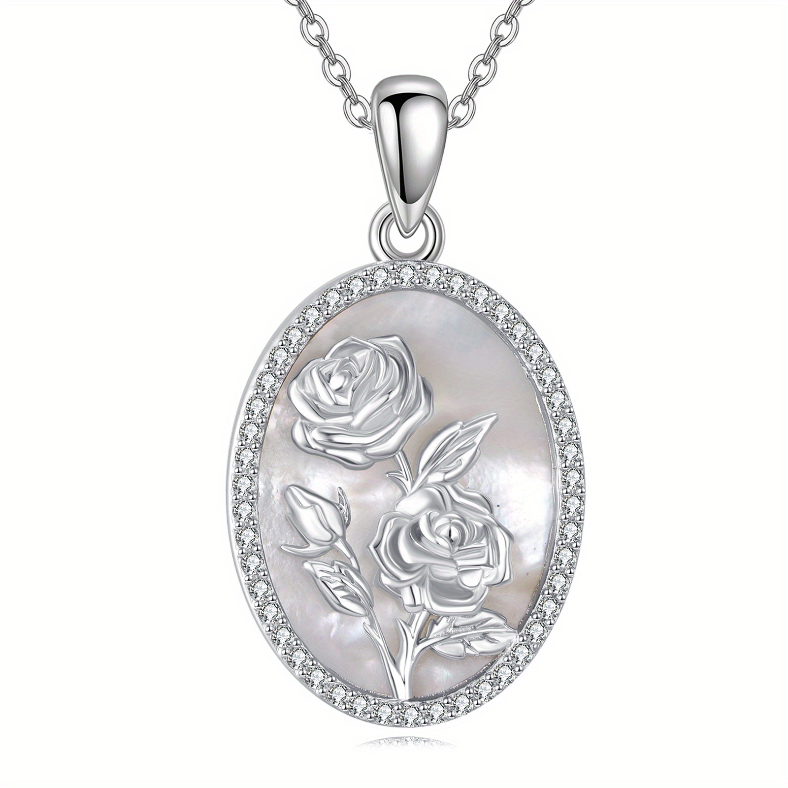 Women's 925 Sterling Silver Rose Flower Necklace, Elegant Gift
